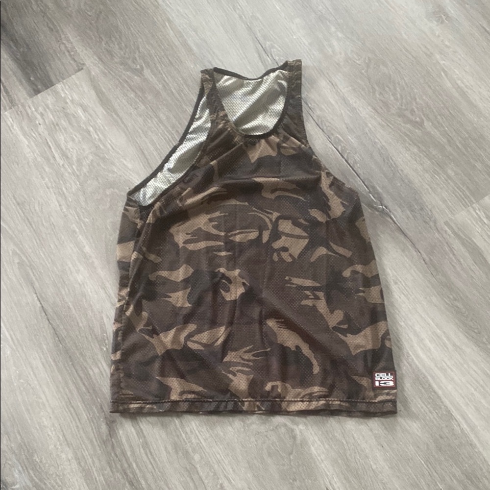 Green and Brown Camouflage Sleeveless Tank Top